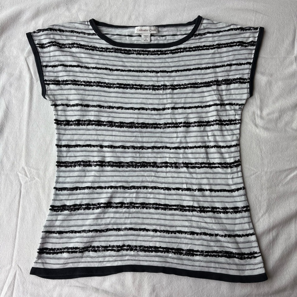 Coldwater Creek Black and White Patterned Short Sleeve Tee